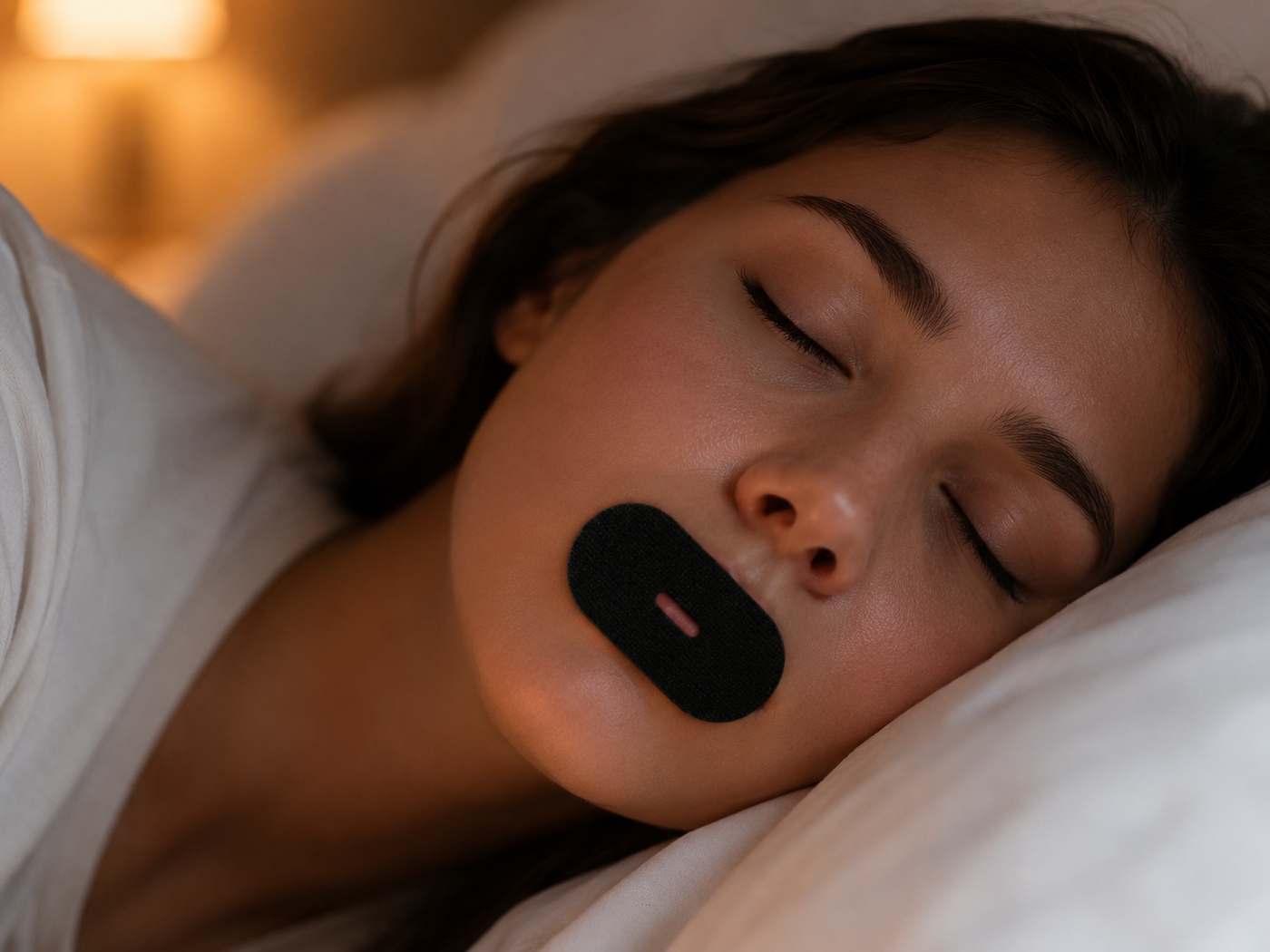 Woman wearing a Radiely strip at bedtime